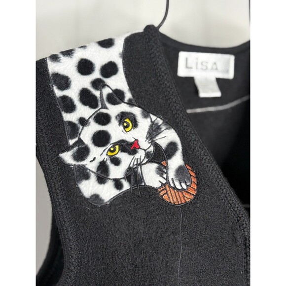 Vintage Boiled Wool Cat Kitty Vest Women's M Embroidered Lisa International - Picture 2 of 7